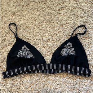 Black Floral Embroidered bikini top